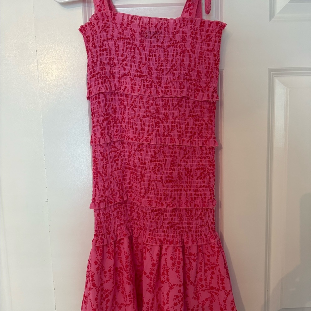 Pink Smocked Sundress with Square Neck